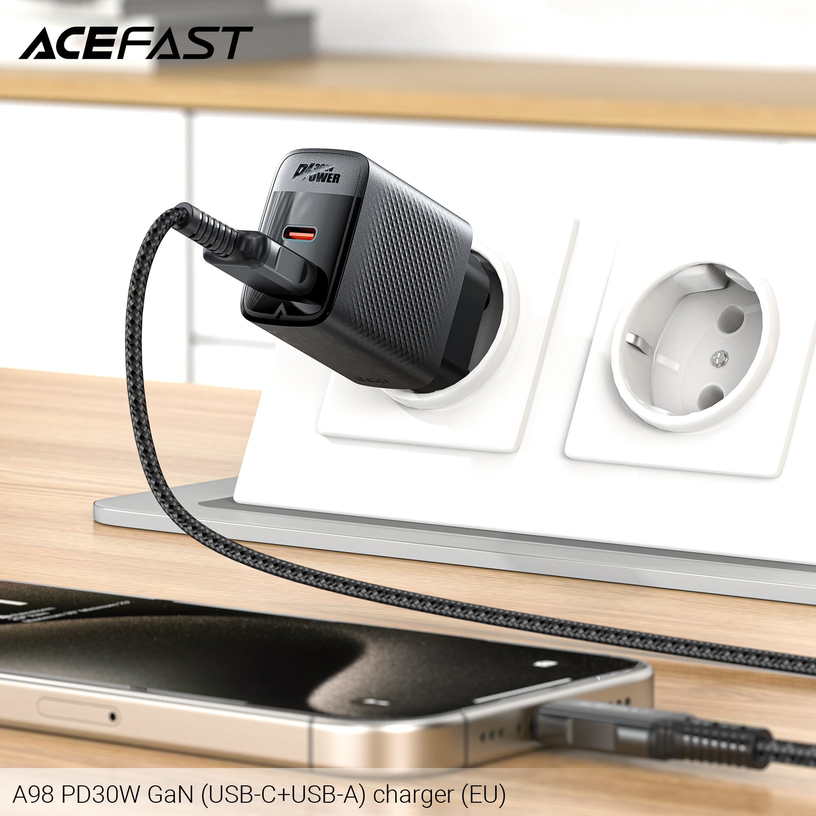 ACEFAST A98 PD30W GaN (USB-C+USB-A) Charger (EU)