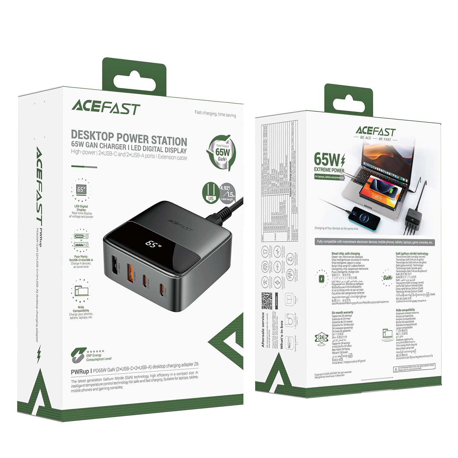 Acefast Z6 PD65W GaN (2*USB-C+2*USB-A) Desktop Charging Hub