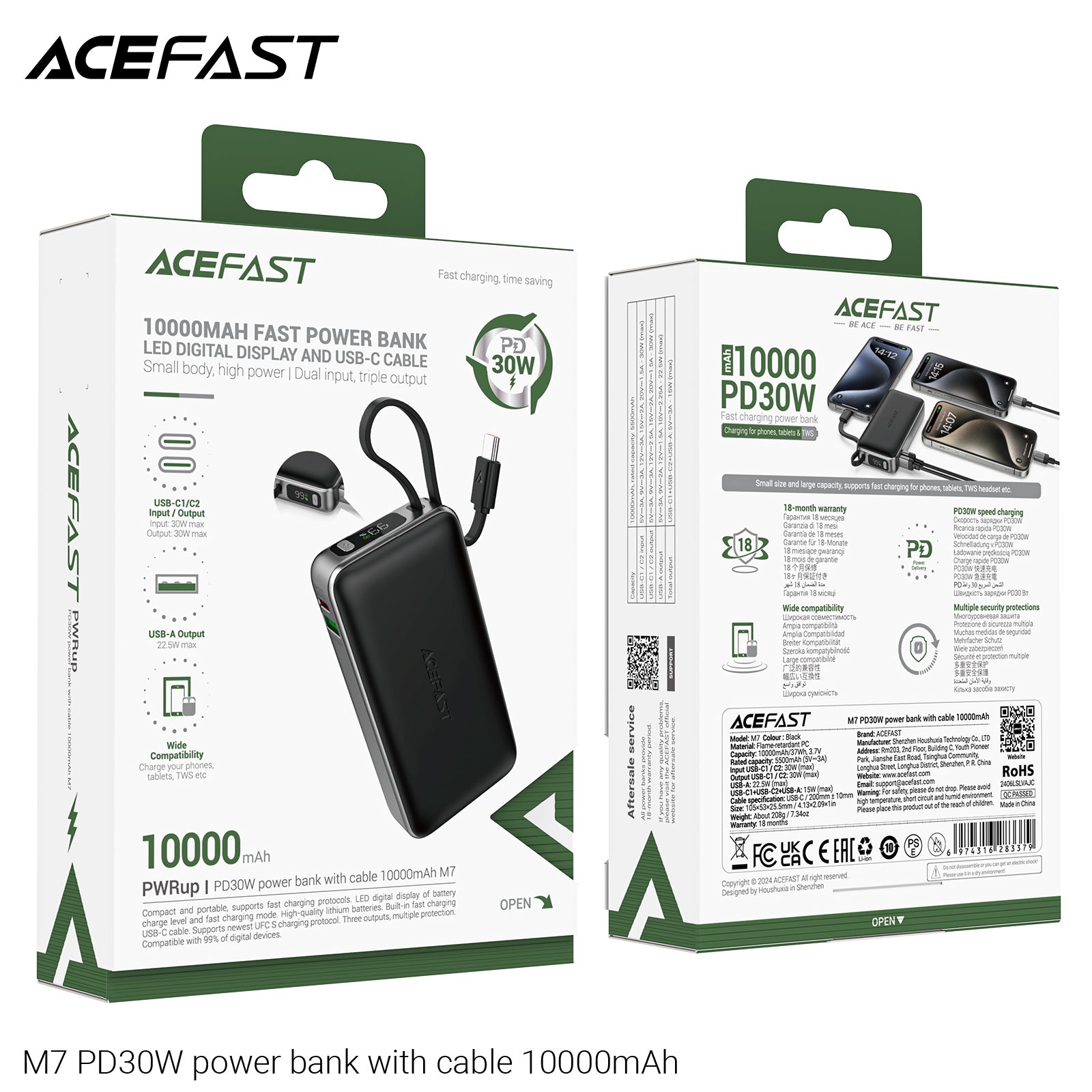 ACEFAST M7-10000 PD30W Power Bank With Cable