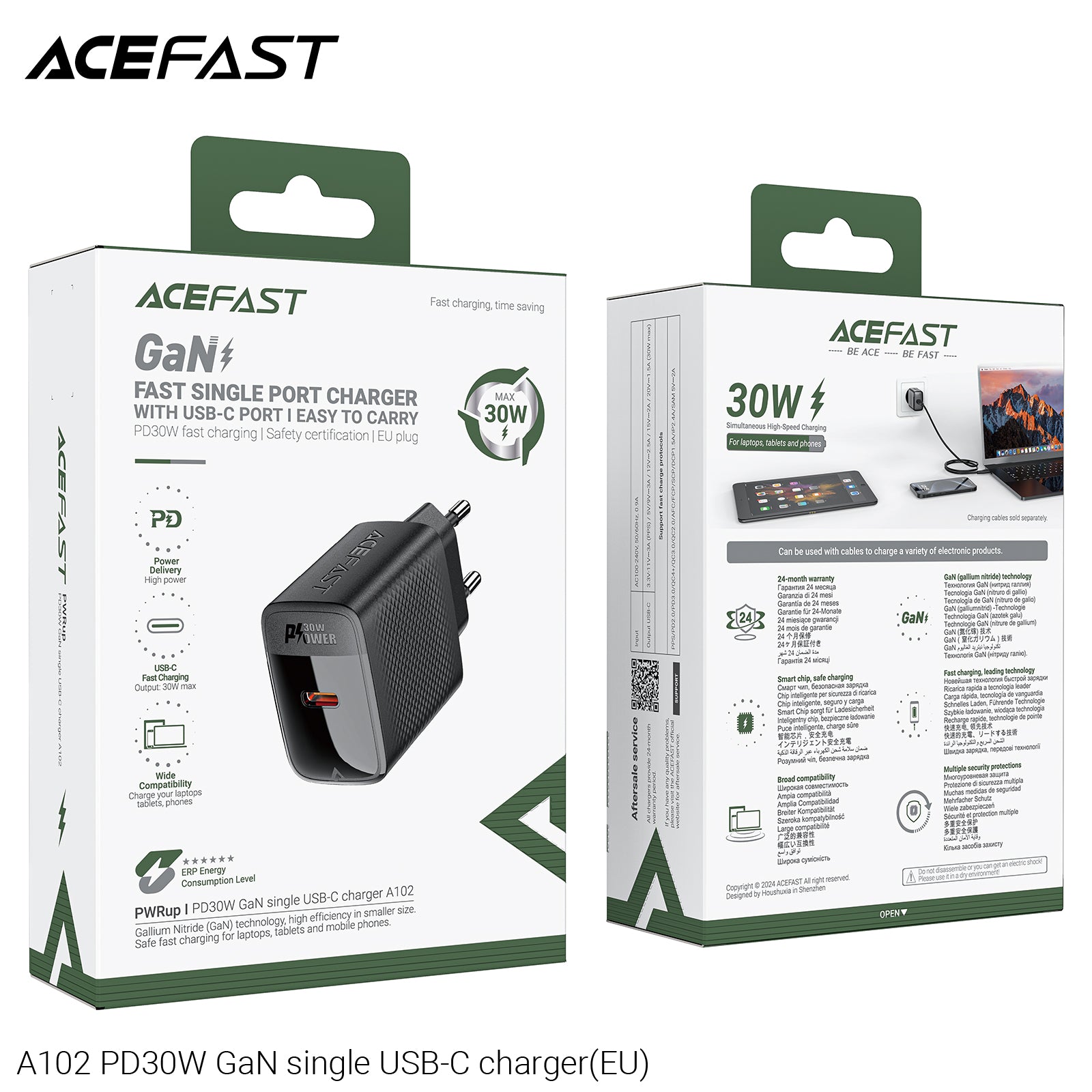 ACEFAST A98 PD30W GaN (USB-C+USB-A) Charger (EU)