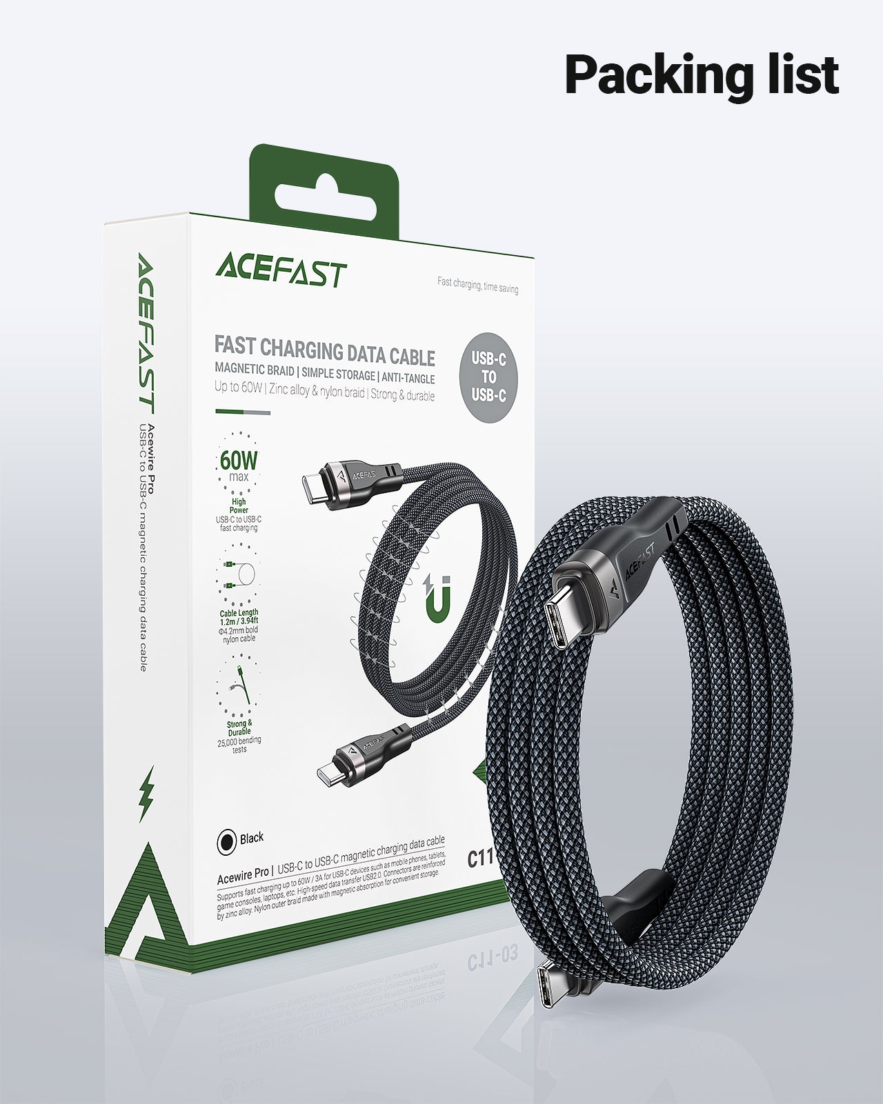 ACEFAST C11-03 USB-C to USB-C Magnetic Charging Data Cable